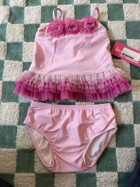 NWT Isobella & Chloe Pink Rosette Tutu Tankini 2-Piece Swimsuit Set